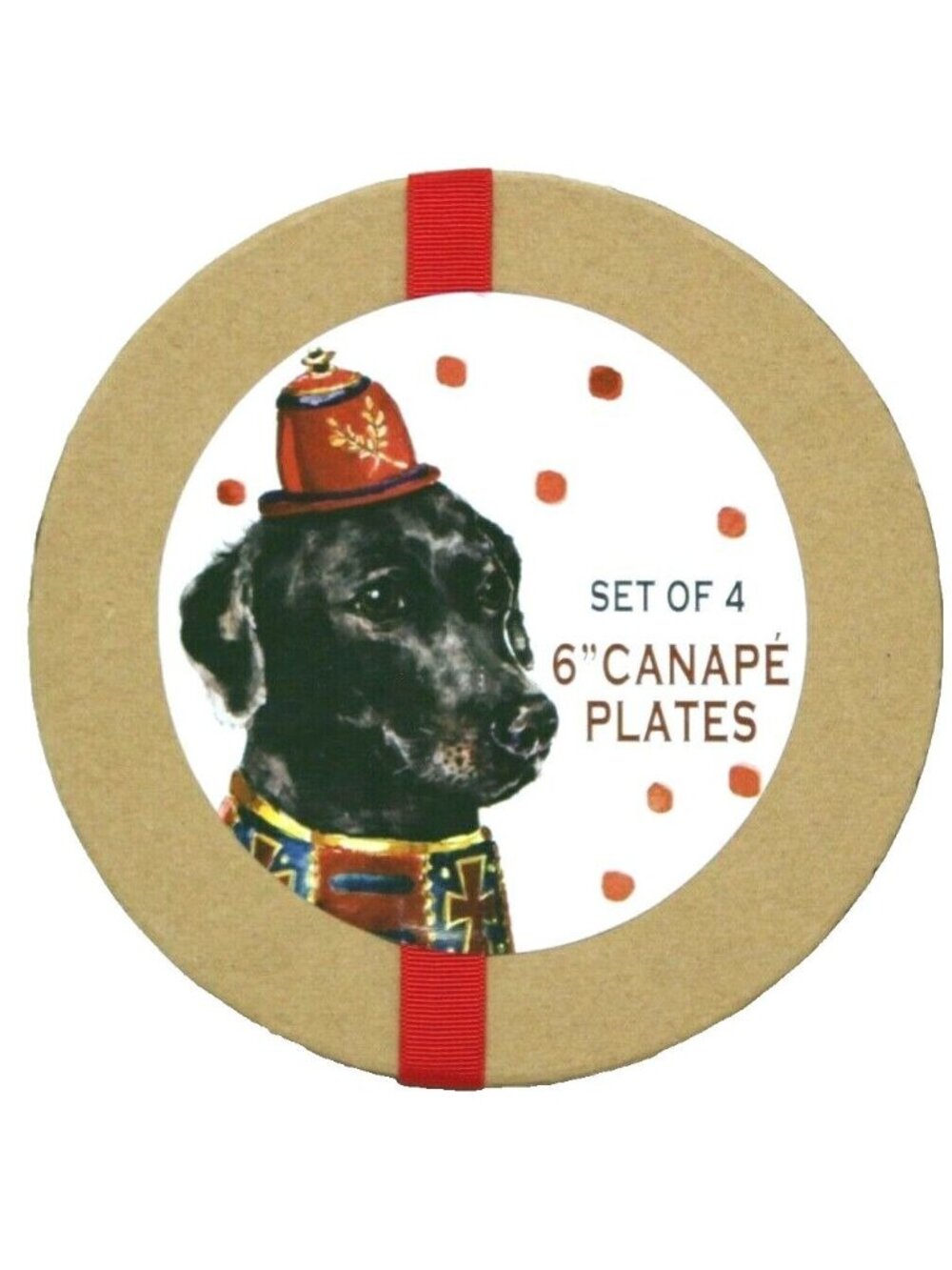 4 Magenta Black Lab Dog 6" Canape Dessert Plates Cute Whimsical Ceramic New #5-5